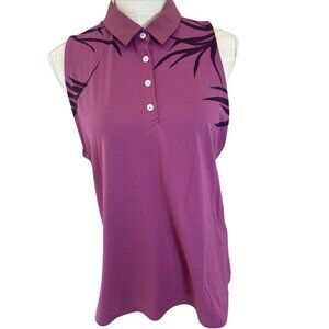 Under Armour Womens Sleeveless Purple Polo Shirt With Bamboo Leaf Design Size M